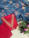 FASHIONABLE CHANDERI SILK CODING SEQUENCE EMBROIDERY WORK TOP BOTTOM WITH DUPATTA FESTIVAL WEAR WHOLESALE PRICE ETHNIC GARMENT (4)