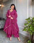 FASHIONABLE CHINON EMBROIDERY WORK ALIA CUT GOWN PALAZZO WITH DUPATTA WINE