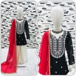 FASHIONABLE FAUX GEORGETTE EMBROIDERY SEQUNCE WORK TOP SHARARA WITH DUPATTA PARTY WEAR WHOLESALE PRICE ETHNIC GARMENT (8)