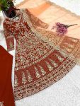 FASHIONABLE GEORGETTE EMBROIDERY SEQUENCE WORK GOWN BOTTOM WITH DUPATTA FESTIVAL WEAR WHOLESALE PRICE ETHNIC GARMENT (1)