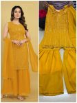 FASHIONABLE GEORGETTE LINING WORK TOP SHARARA WITH DUPATTA PARTY WEAR WHOLESALE PRICE ETHNIC GARMENT (3)