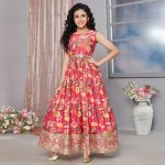 FASHIONABLE GEORGETTE PRINTED EMBROIDERY SEQUENCE WORK KID’S GOWN WITH BELT PARTY WEAR WHOLESALE PRICE ETHNIC GARMENT (3)