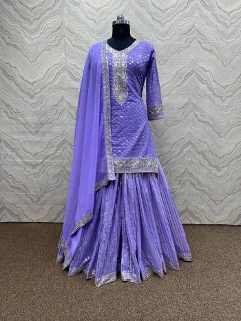 FASHIONABLE GEORGETTE SEQUENCE WORK TOP SHARARA WITH DUPATTA PURPLE