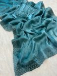 FASHIONABLE JIMMY CHOO SILK DAIMOND WITH CUT WORK SAREE WITH UNSTITCHE BLOUSE  TEAL