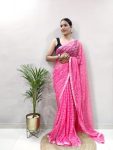 FASHIONABLE NET BRASSO JAQUARD WORK SAREE WITH UNSTITCHED BLOUSE PINK