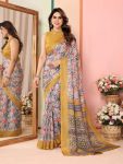 FASHIONABLE SILK PRINT WORK SAREE WITH UNSTITCH BLOUSE CASUAL WEAR WHOLESALE PRICE ETHNIC GARMENT (1)