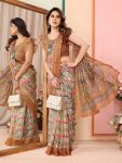 FASHIONABLE SILK PRINT WORK SAREE WITH UNSTITCH BLOUSE CASUAL WEAR WHOLESALE PRICE ETHNIC GARMENT (2)