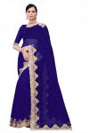 PARTY WEAR  NET DIAMOND WORK SAREE WITH UNSTITCHED BLOUSE BLUE