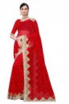 PARTY WEAR HEAVY NET AND EMBROIDERY DESIGN DIAMOND WORK SAREE RED