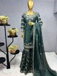 LATEST CHINON EMBROIDERY SEQUENCE MIRROR WORK TOP SHARARA WITH DUPATTA PARTY WEAR WHOLESALE PRICE ETHNIC GARMENT (9)