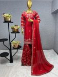 LATEST CHINON EMBROIDERY SEQUENCE MIRROR WORK TOP SHARARA WITH DUPATTA PARTY WEAR WHOLESALE PRICE ETHNIC GARMENT (13)