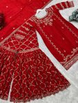 LATEST CHINON EMBROIDERY SEQUENCE MIRROR WORK TOP SHARARA WITH DUPATTA PARTY WEAR WHOLESALE PRICE ETHNIC GARMENT (13)