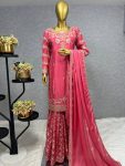 LATEST CHINON EMBROIDERY SEQUENCE MIRROR WORK TOP SHARARA WITH DUPATTA PARTY WEAR WHOLESALE PRICE ETHNIC GARMENT (7)