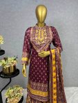 LATEST CHINON SILK DIGITAL PRINTED MIRROR DIAMOND WORK TOP SHARARA WITH DUPATTA PARTY WEAR WHOLESALE PRICE ETHNIC GARMENT (7)