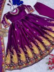 LATEST CHINON SILK EMBROIDERY SEQUENCE WORK GOWN BOTTOM WITH DUPATTA PARTY WEAR WHOLESALE PRICE ETHNIC GARMENT (9)