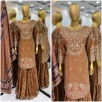 LATEST CHINON SILK EMBROIDERY SEQUENCE WORK TOP SHARARA WITH DUPATTA PARTY WEAR WHOLESALE PRICE ETHNIC GARMENT (6)