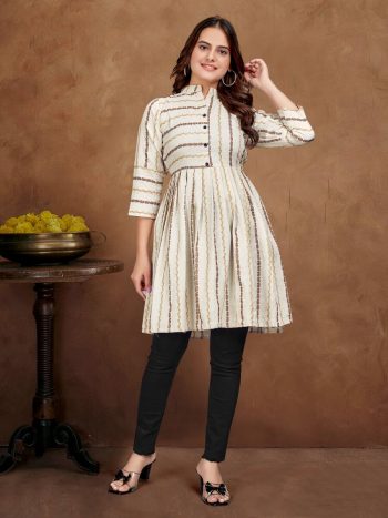 LATEST COTTON JACQUARD WORK ONLY TOP OFF WHITE