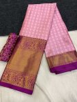 LATEST COTTON SILK JACQUARD WORK SAREE WITH UNSTITCHED BLOUSE BABY PINK