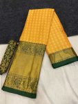 LATEST COTTON SILK JACQUARD WORK SAREE WITH UNSTITCHED BLOUSE YELLOW
