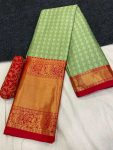 LATEST COTTON SILK JACQUARD WORK SAREE WITH UNSTITCHED BLOUSE PISTA