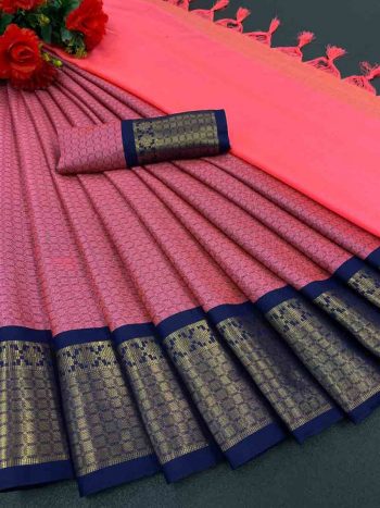 MOST PICKED WEDDING PURPOSE PREMIUM SOFT COTTON SILK WITH BROAD BORDER SAREE  PINK