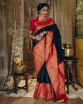 NEW ARRIVAL BANARASI SILK GOLD ZARI WEAVING WORK SAREE WITH UNSTITCHED BLOUSE BLACK