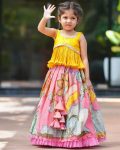 NEW ARRIVAL CHINON SILK EMBROIDERY PRINTED KID’S LEHENGA WITH CHOLI PARTY WEAR WHOLESALE PRICE ETHNIC GARMENT (3)