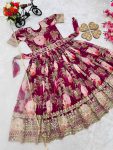 NEW ARRIVAL GEORGETTE DIGITAL PRINTED KID’S WEAR GOWN WITH DUPATTA AND BELT PARTY WEAR WHOLESALE PRICE ETHNIC GARMENT (17)