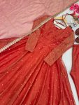 NEW ARRIVAL GOLD NET SEQUENCE WORK GOWN PALAZZO WITH DUPATTA PARTY WEAR WHOLESALE PRICE ETHNIC GARMENT (7)