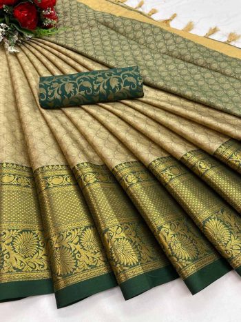 WEDDING SPECIAL COLLECTION AURA COTTON SILK FABRIC WITH STAR BROAD CONTRAST JACQUARD WORK SAREE  CREAM