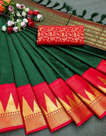 SPECIAL OCCASION COLLECTION AURA COTTON SILK FABRIC WITH STAR BROAD CONTRAST JACQUARD WORK SAREE  GREEN