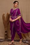 DESIGNER GEORGETTE EMBROIDERY SEQUENCE WORK READYMADE DHOTI UNSTITCHED BLOUSE WITH  DUPATTA AND BELT WINE