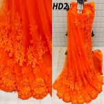 DESIGNER SOFY SILK HEAVY STONE WORK SAREE WITH UNSTITCHED BLOUSE ORANGE