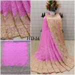 DESIGNER SOFY SILK HEAVY STONE WORK SAREE WITH UNSTITCHED BLOUSE PINK