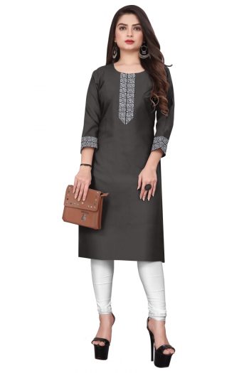RICH LOOK COTTON  LACE BORDER WORK ONLY KURTI GREY