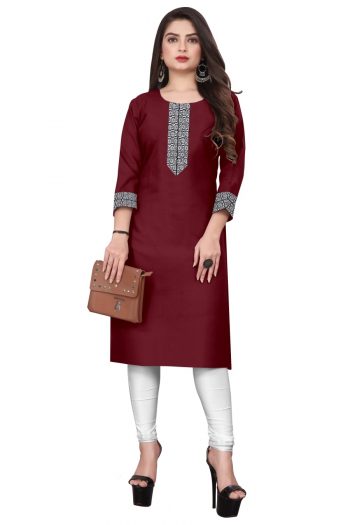 RICH LOOK COTTON  LACE BORDER WORK ONLY KURTI MAROON