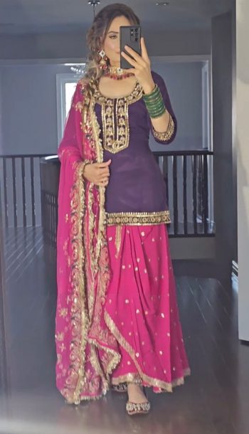 RICH LOOK GEORGETTE EMBROIDERY AND SEQUENCE WORK TOP LEHENGA WITH DUPATTA PINK