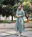 RICH LOOK GEORGETTE EMBROIDERY SEQUENCE WORK TOP PANT WITH DUPATTA SKY