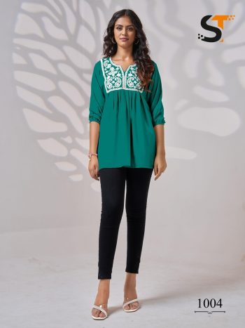 RICH LOOK RAYON EMBROIDERY WORK ONLY KURTI SKY