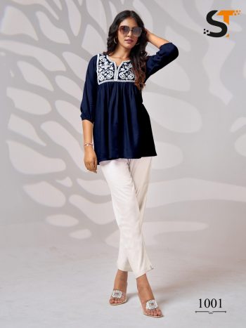 RICH LOOK RAYON EMBROIDERY WORK ONLY KURTI BLUE
