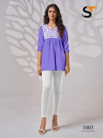 RICH LOOK RAYON EMBROIDERY WORK ONLY KURTI LAVENDER