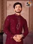 RICH LOOK SILK EMBROIDERY SEQUENCE WORK MENS KURTA PAJAMA FESTIVAL WEAR WHOLESALE PRICE ETHNIC GARMENT (5)