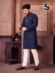 RICH LOOK SILK EMBROIDERY SEQUENCE WORK MENS KURTA PAJAMA FESTIVAL WEAR WHOLESALE PRICE ETHNIC GARMENT (12)