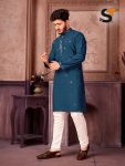 RICH LOOK SILK EMBROIDERY SEQUENCE WORK MENS KURTA PAJAMA FESTIVAL WEAR WHOLESALE PRICE ETHNIC GARMENT (10)