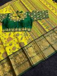 TRADITIONAL COTTON SILK JACQUARD WORK SAREE WITH STITCHED BLOUSE LEMON