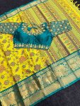 TRADITIONAL COTTON SILK JACQUARD WORK SAREE WITH STITCHED BLOUSE YELLOW
