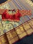 TRADITIONAL COTTON SILK JACQUARD WORK SAREE WITH STITCHED BLOUSE GREY