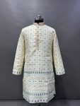 TRADITIONAL JACQUARD SILK EMBROIDERY WORK MEN’S KURTA WITH PAJAMA PARTY WEAR WHOLESALE PRICE ETHNIC GARMENT (3)