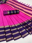 TRADITIONAL KHADI COTTON JACQUARD WORK SAREE WITH UNSTITCHED BLOUSE PINK