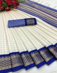TRENDING COTTON SILK JACQUARD WEAVING WORK SAREE WITH UNSTITCHED BLOUSE BLUE